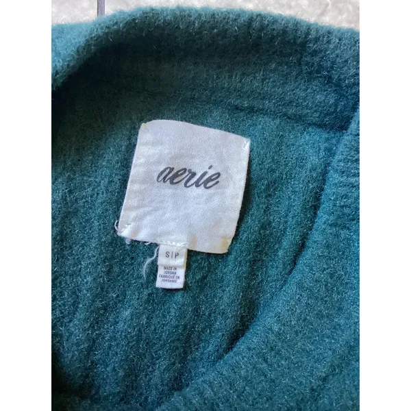 Aerie Women Teal Green Ribbed Knit Oversized Crewneck Sweater Small S/P 1393 - Image 4
