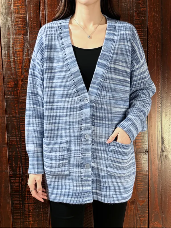 Time & Tru Cozy Blue Open-Front Knit Cardigan Sweater Medium - Image 7
