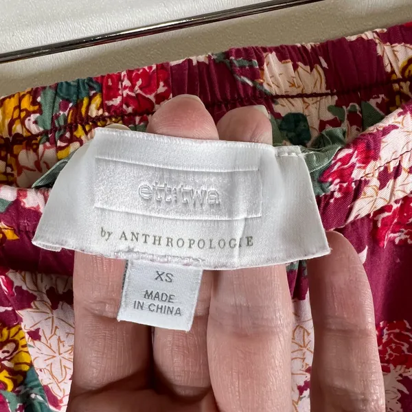 Ettitwa Anthropologie Burgundy Floral Wide Leg Pants Side Stripe‎ XS Boho Beach - Image 4