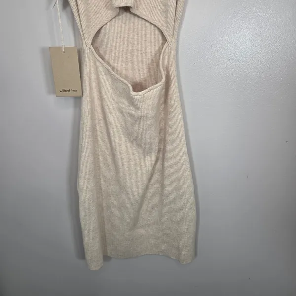 Aritzia Wilfred Free Cut Out Knit Mini Dress M Heather Flax Ribbed NWT - Image 5