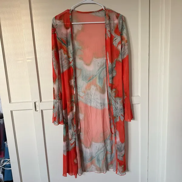 Orange Tie-Front Cardigan with Blue Jeans - Image 3