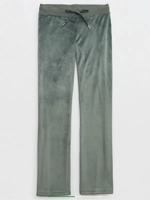 Aerie Dreamy Velour Low Rise Lounge Pants, Green, Size M - Image 2