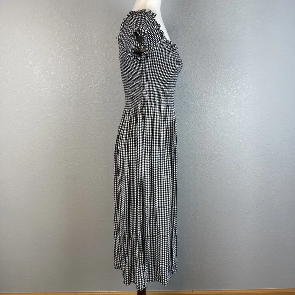 Bardot‎ Cindy Off Shoulder Midi Dress Size 6 S Black Gingham Smocked Babydoll - Image 6