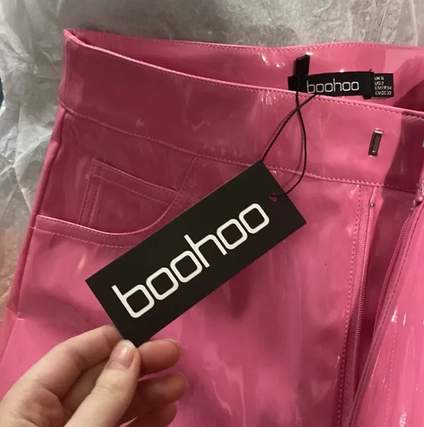 Boohoo x Megan Fox Straight Leg Vinyl Trousers Pink - Image 8