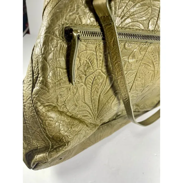American Leather Co. Olive Green Tooled Genuine Leather Hobo Shoulder Bag - Image 8