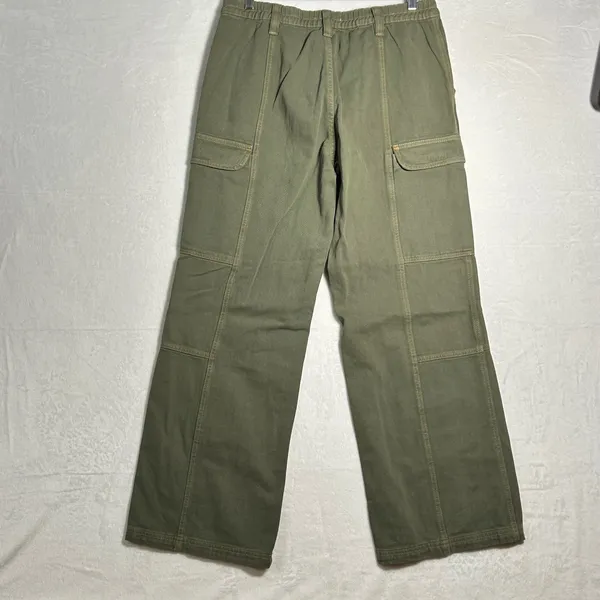Pacsun Low Rise Puddle Cargo Pants Olive‎ Green Women's Size L Wide Leg - Image 2