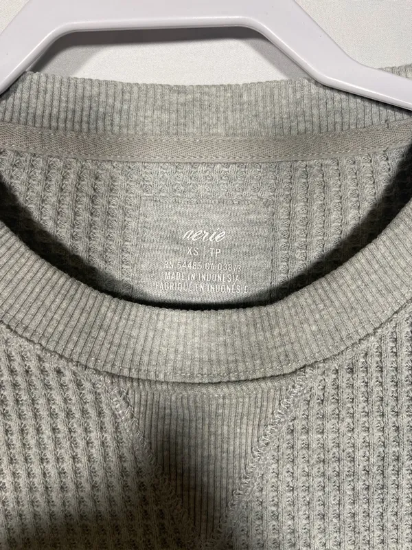 Aerie Womens Brooklyn Waffle Crewneck Sweatshirt Gray Xs Oversized - Image 4