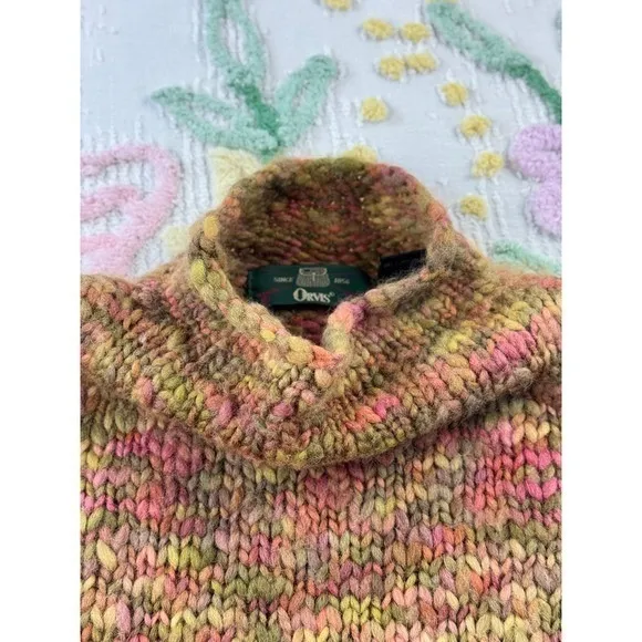 Orvis Womens L 100% Wool Chunky Knit Mock Neck Sweater Multicolor Space Dye 21HP - Image 8