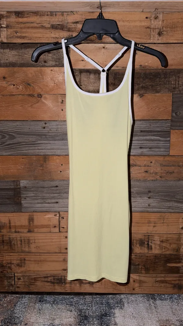 WHITE FOX XS Light Yellow Ribbed Sleeveless Bodycon Mini Dress - Image 3