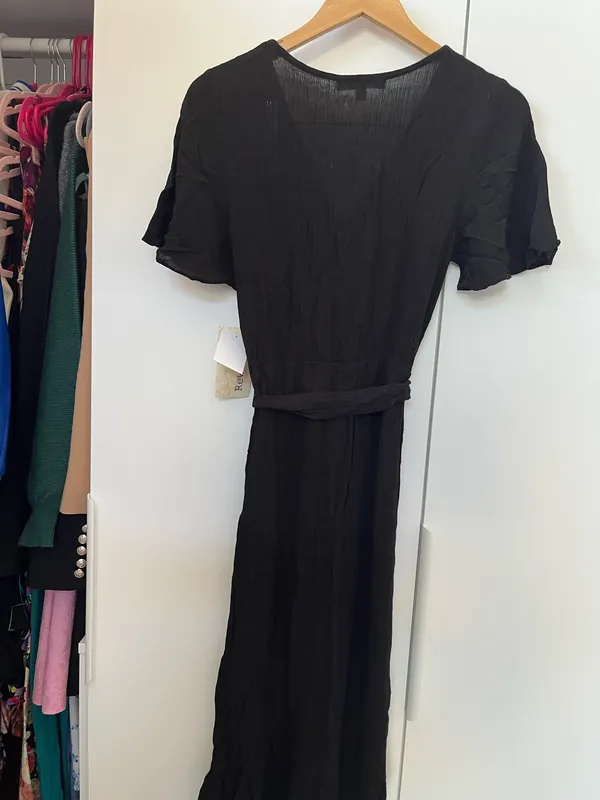 Rewind Dress Black Faux Wrap Dress Linen - Image 5