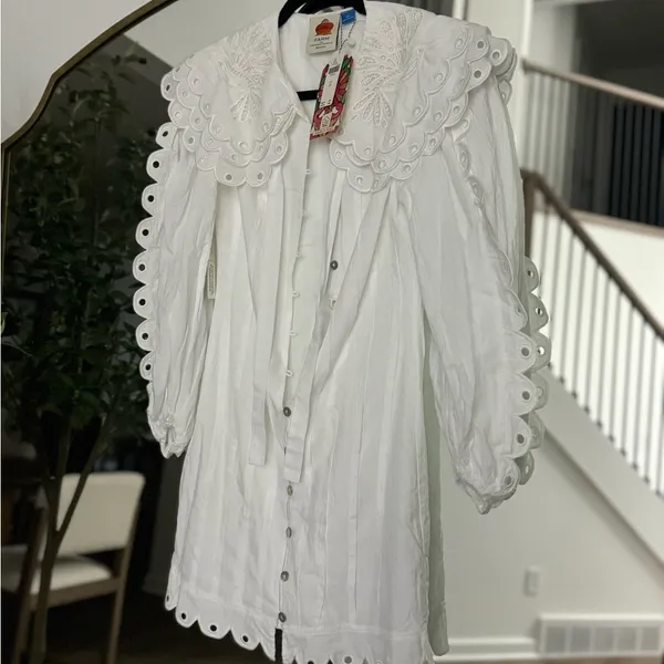 Farm Rio Long-Sleeve Embellished Collared Mini Dress - Image 4