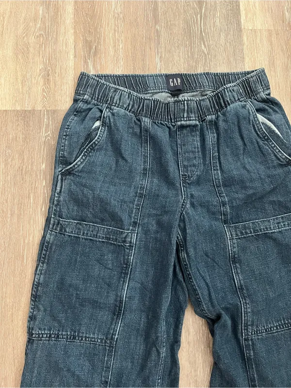 Gap Womens Wide Leg Jeans Medium Dark Wash Denim Easy Cargo Jean Pull On Utility - Image 6
