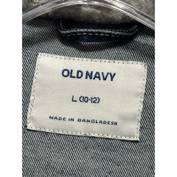 Old Navy Denim Short Jacket Juniors Size L (10-12) Hood‎ Pockets Button Up - Image 2