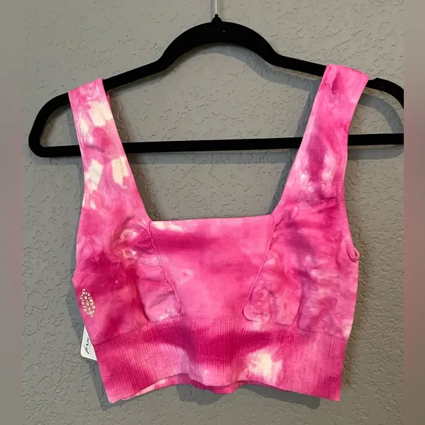 NWT Free People Movement Good Karma Bra crop Top Pink Tie Dye Size M/L - Image 9
