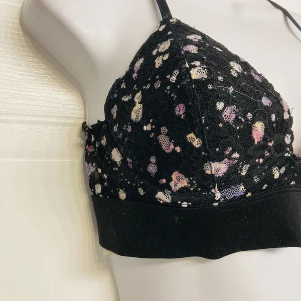 PINK Victoria's Secret Bralette Women Small Black Purple‎ Lace Floral Racerback - Image 3