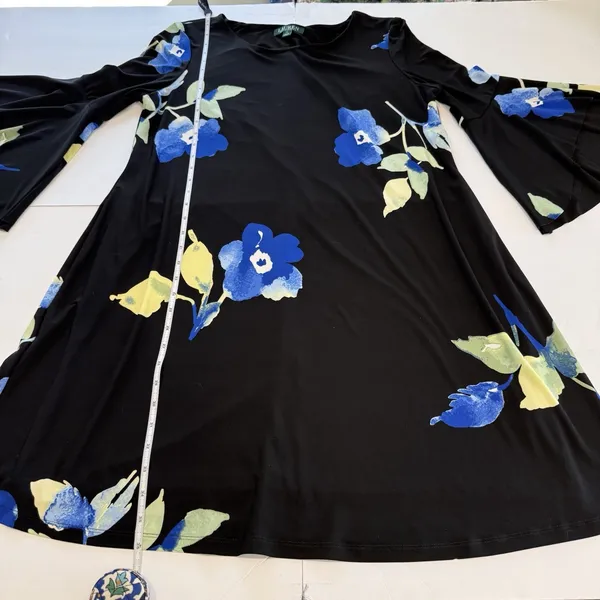 Ralph Lauren Blue Floral Bell‎ Sleeve Stretch Jersey Shift Dress Size 14 - Image 13
