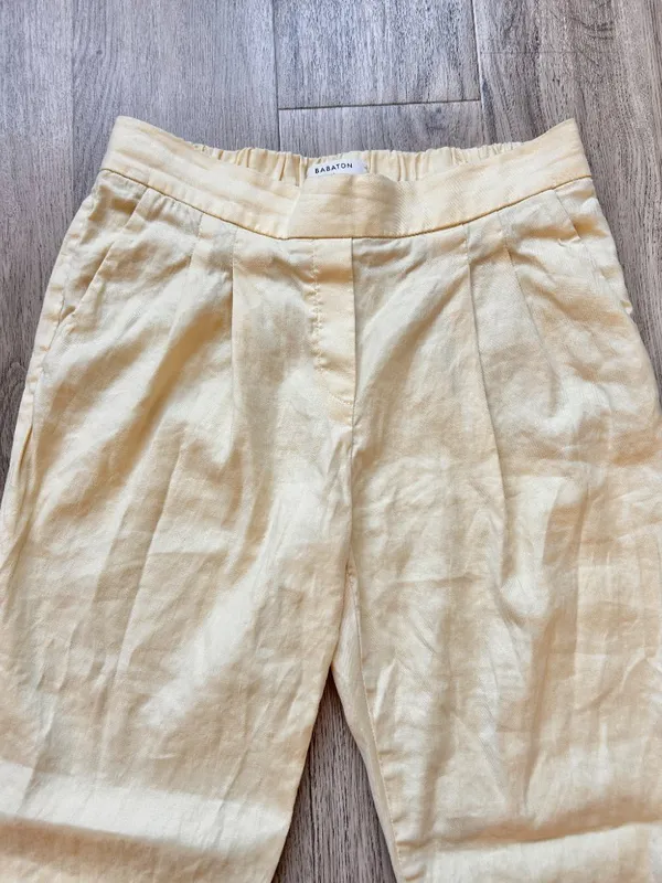 Aritzia Babaton Linen Butter Yellow Light Weight Pull On Pleated Pants Size 6 - Image 3