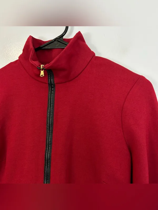 Ralph Lauren Red Mock Neck Lamb Leather Elbow Pad Sheath Bodycon Dress Size 2 - Image 7