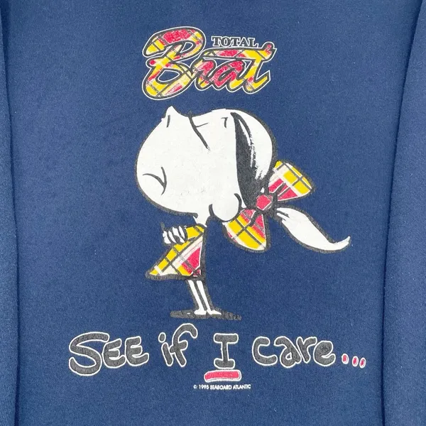 Vintage 90s 1995 Total Brat See If I Care Sweatshirt Navy Blue Crewneck Size XL - Image 4
