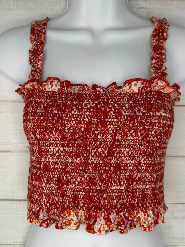 Free People Thalia Smocked Crop Top Red Boho Cottagecore Summer Size Large - Image 3