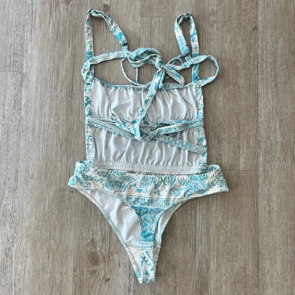 Womens Urban Outfitters Blue/White Printed Bodysuit - L - Image 4