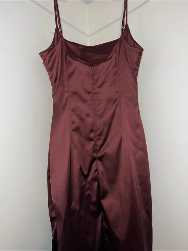 Abercrombie & Fitch Burgundy Satin Slip Midi Dress - Image 7