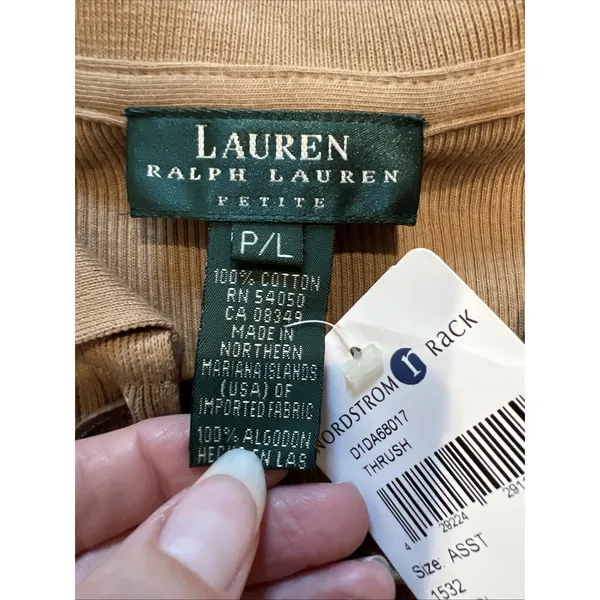 Vintage 90s Y2K Lauren Ralph Lauren Ribbed Polo Shirt Lace Up Camel Tan Heritage - Image 6