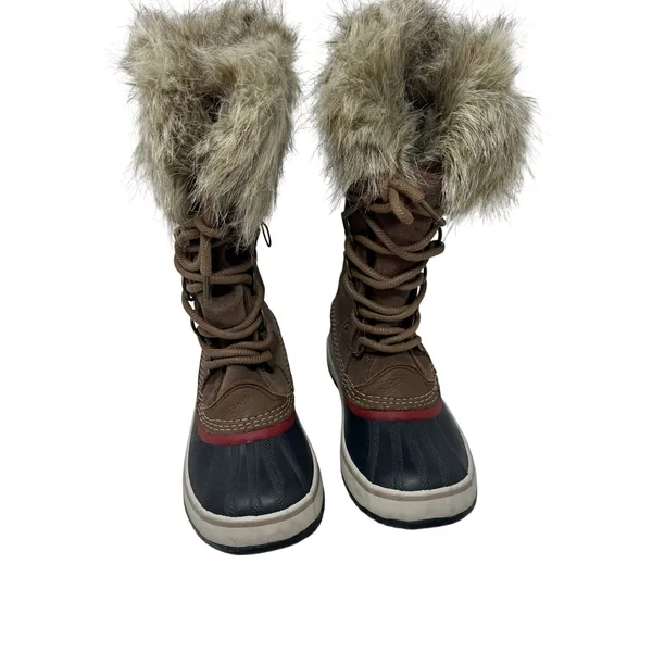 SOREL Joan of Arctic Brown Leather Suede Snow Boots Women 7 Waterproof Faux Fur⁠ - Image 3