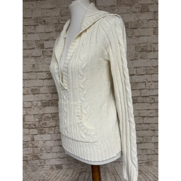 RARE VTG Y2K Aeropostale‎ Cable Knit Hooded Sweater Sz M Bella Swan Indie Mall - Image 3