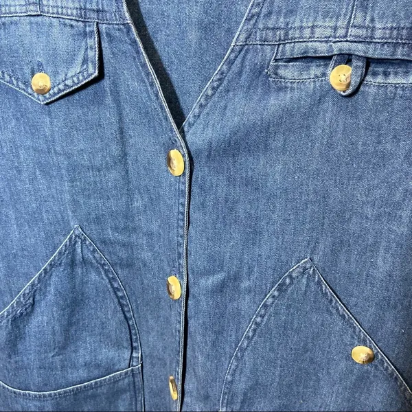 Vintage Orvis Denim Fly Fishing Vest Utility Cargo Button Front Medium Wash L - Image 3