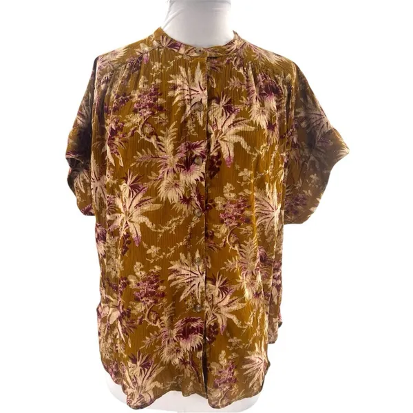 Anthropologie‎ Pilcro Short Sleeve Batwing Floral Button Up Blouse S/M - Image 4