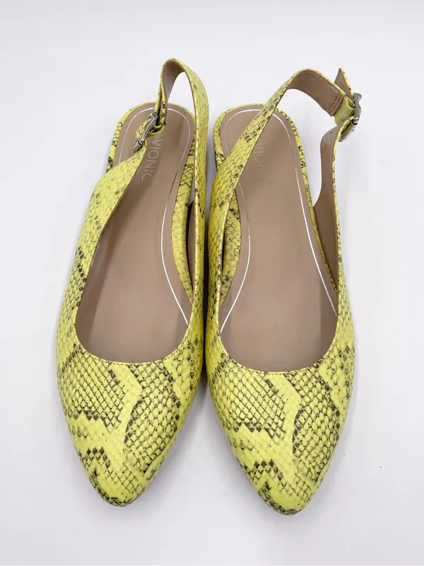 Vionic Jade Slingback Mules Yellow Leather Snakeskin Women's Size 8 Pointed Toe - Image 5