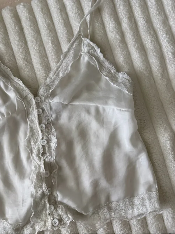 Princess Polly White Satin Lace-Trim Button Cami - Image 3