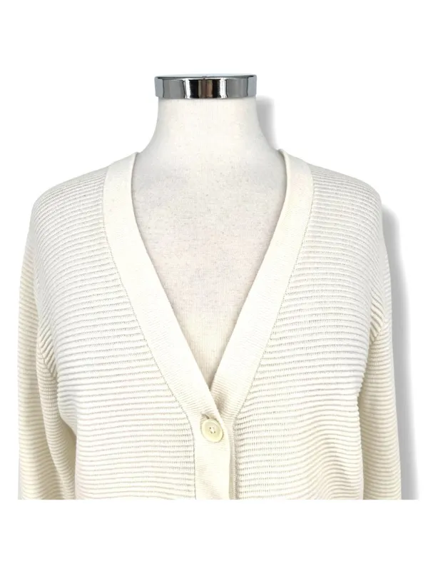Wilfred Ribbed Knit Button-Up Cropped V-Neck Cardigan Sweater Ivory Size Medium - Image 2