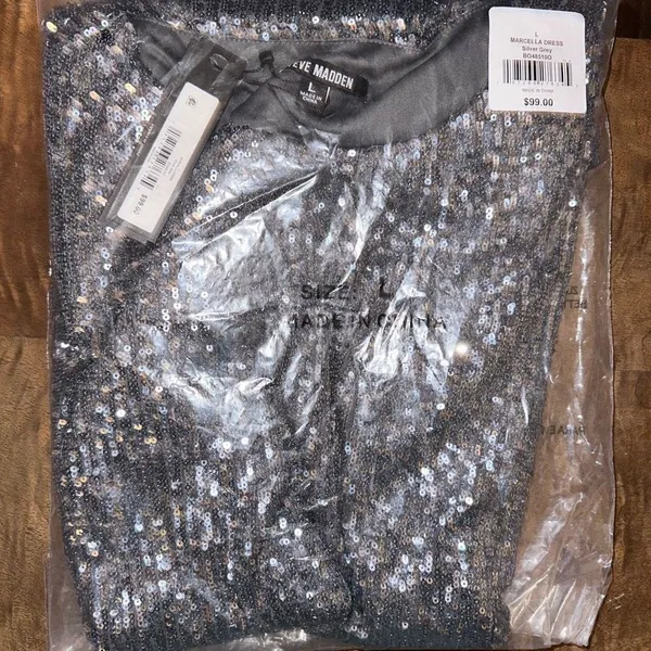 Steve Madden silver sequin L mini festive Marcella Dress - Image 6
