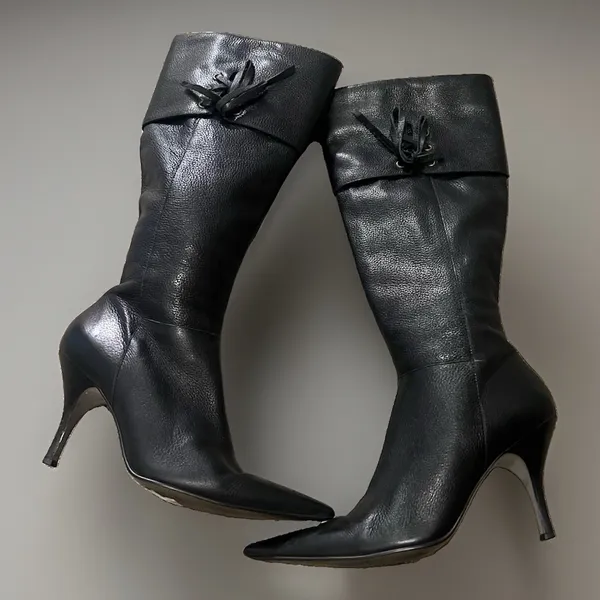 matisse boots 8.5 Knee High Corset Detail Pointy Toe Zipper Closure Blk Leather - Image 2