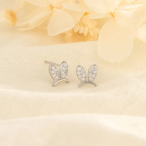 Mini Diamonds Easter Rabbit Ears Gold Sterling Stud Earrings - Image 5