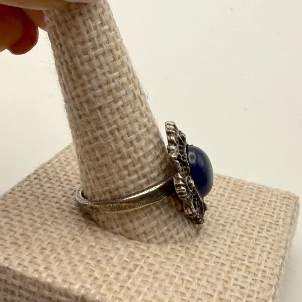 Blue Silver Tone‎ Statement Ring Filigree Victorian Style Goth Whimsigoth - Image 4