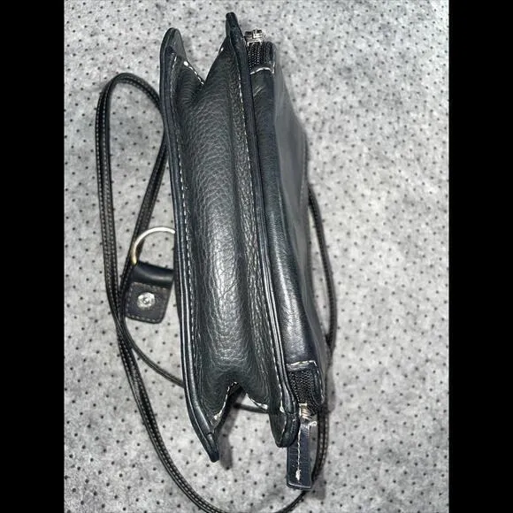 FOSSIL Crossbody Bag Purse Black Leather‎ Organizer - Image 5