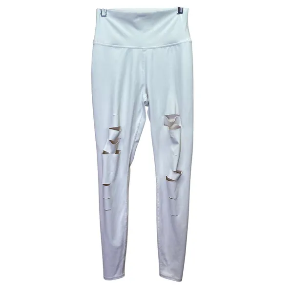 Alo Yoga White High Waist Ripped Warrior Leggings Size Small - Image 2