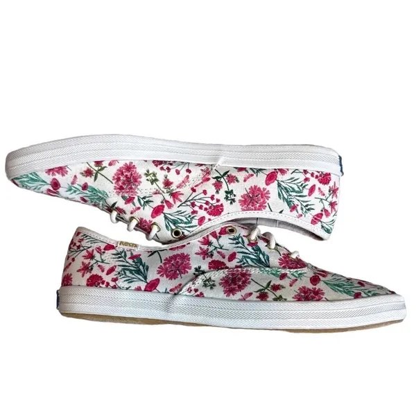 Keds Women 6.5 White Pink Floral Canvas Sneakers‎ Low Top Whimsical Feminine - Image 6