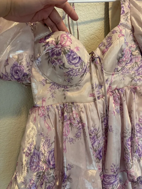 ASOS skater mini dress in purple & silver floral print - Image 5