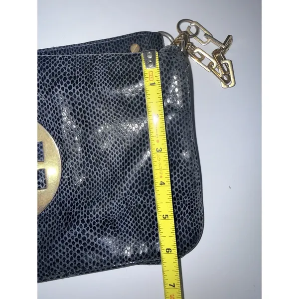 Tory Burch Reva Clutch Blue Leather‎ Snakeskin Print Chain Handbag Bag L - Image 14
