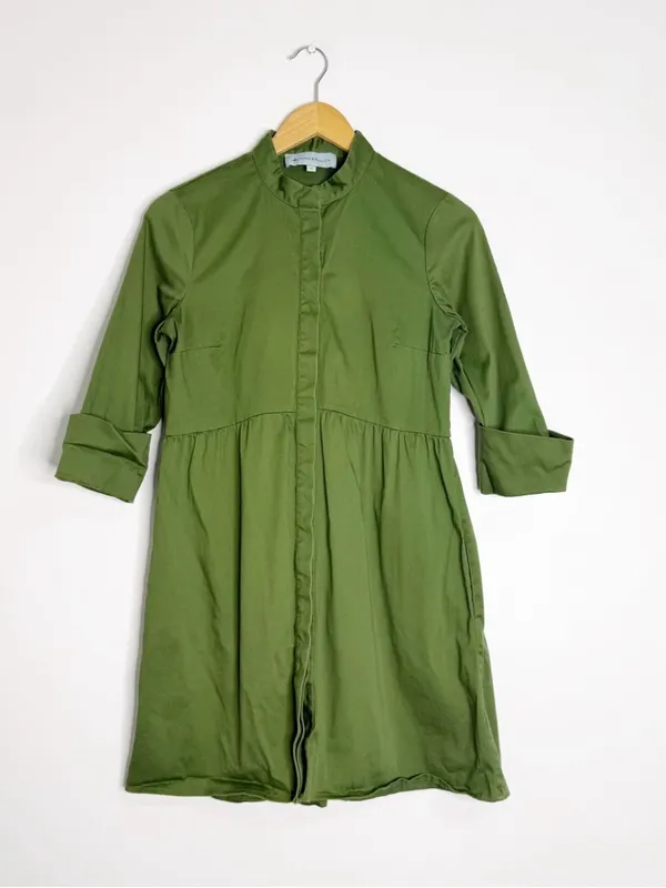 Tuckernuck Green Mock Neck Shirt Dress Small Cotton Blend - Image 2