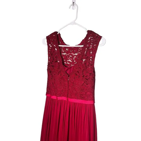 Davids Bridal Lace Bodice Maxi Dress Apple‎ Red Formal Bridesmaid Size 6 HOCO - Image 4