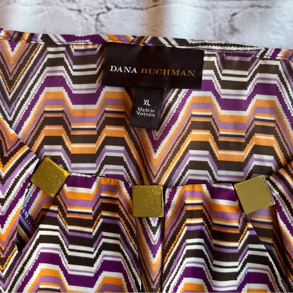 Dana Buchman Geometric Cowl Sleeve Tunic Top Blouse Retro Disco XL Print Gold - Image 6