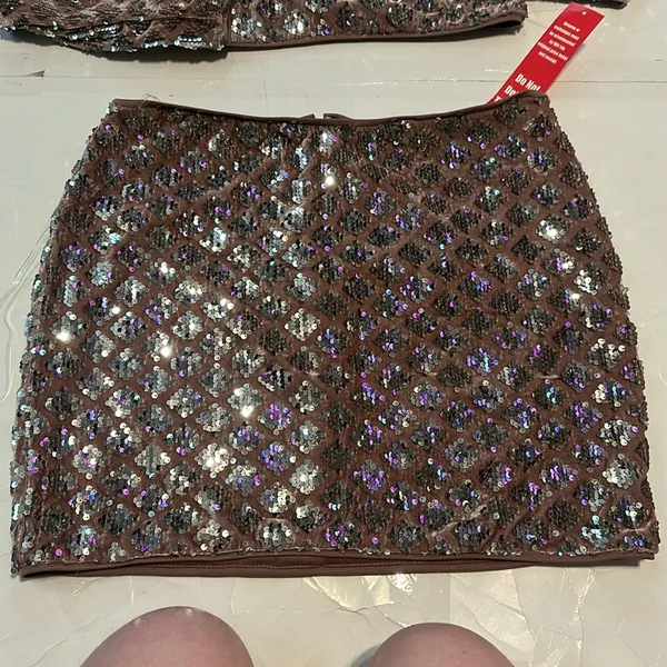 Crystal Doll Homecoming Wedding Cropped Jacket & Skirt Velvet & Sequin Muted Nwt - Image 2
