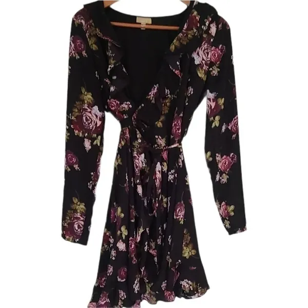 Takara Wrap Dress Spring Floral Ruffled‎ V Neck Size Small - Image 2
