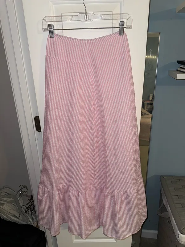 SheIn Pink and White Striped Maxi Skirt - Image 4