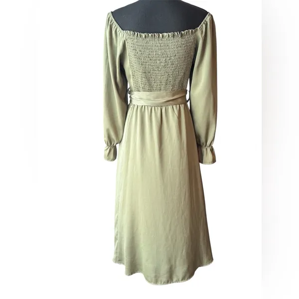 Elegant Olive Off-Shoulder Dress with belt medium - Image 3